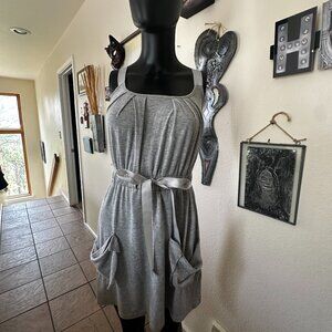 Unique Jersey Mini Dress with Ribon Straps and Draped Pockets